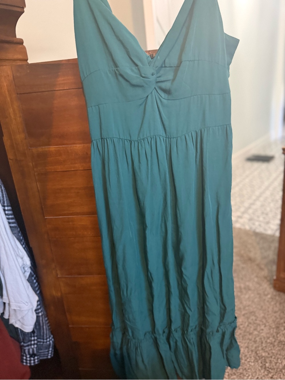 Maurices Teal V-Neck Maxi Dress with Twist Detail